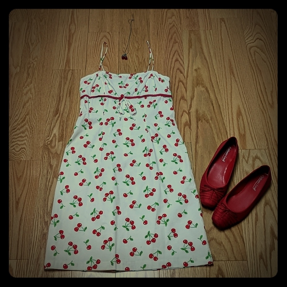 Spaghetti strap Cherry print dress